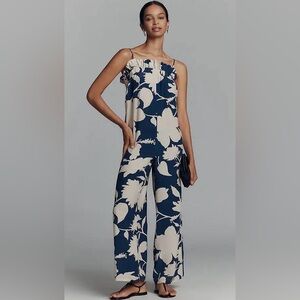 Tracy Reese Navy and Cream Floral Jumpsuit